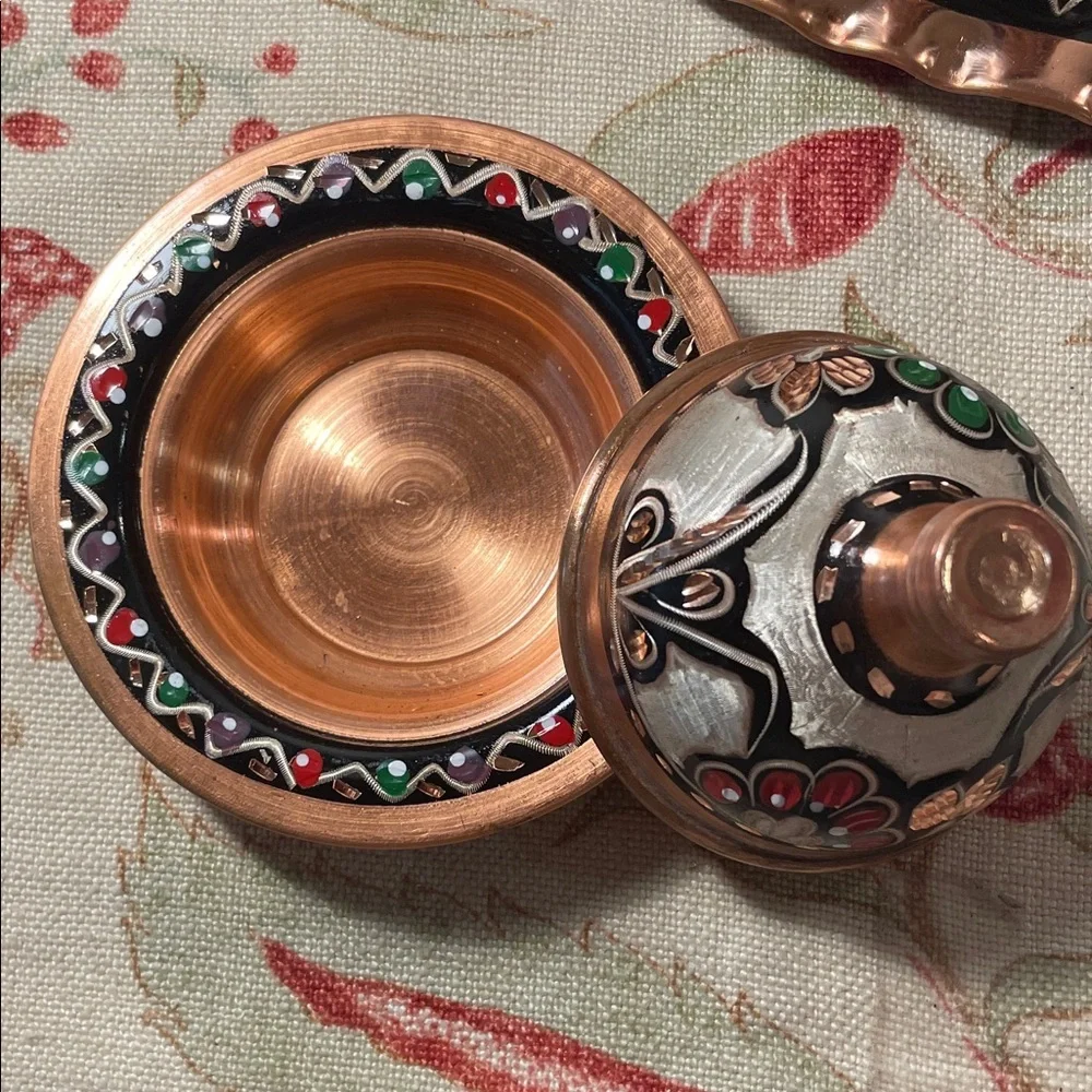 Handcrafted Copper Turkish Ceramic Coffee and Expresso Set with Tray